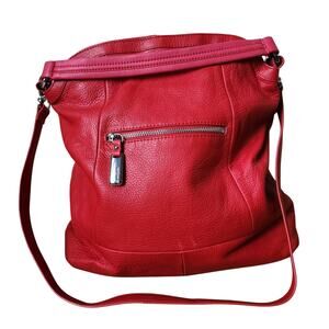 B. Makowsky Lipstick Red Textured Leather Shoulder Bag Adjustable Strap Purse